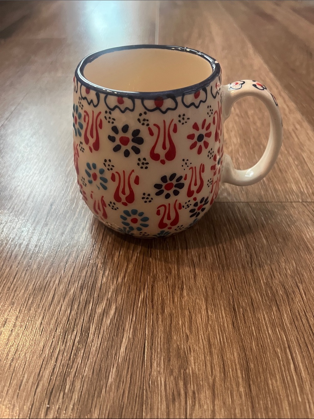 Turkish Patterned Ceramic Mug with Red & Blue Floral Motif